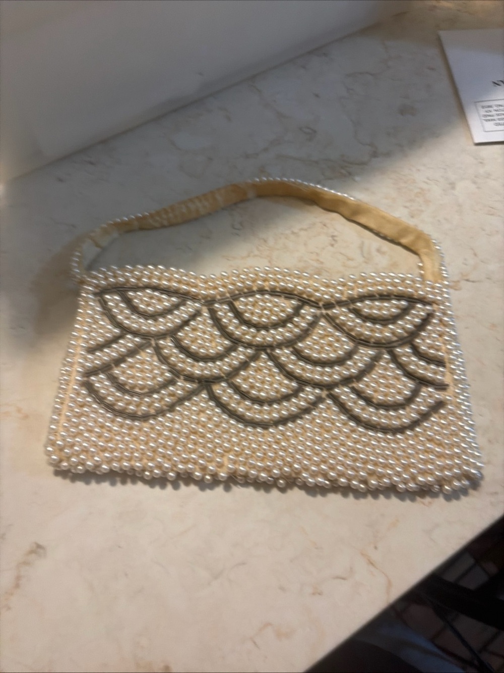 Pearl Beaded Evening Clutch Bag - Cream